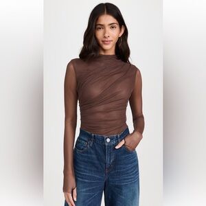 Free People Brown Mesh Long Sleeve Top M